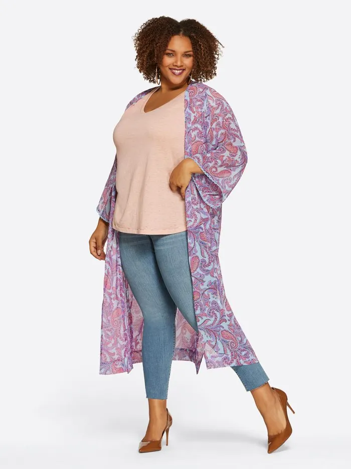 Women Jackets Blazers and Kimonos Jessica Simpson Blakely Duster In Solitary Pasiley
