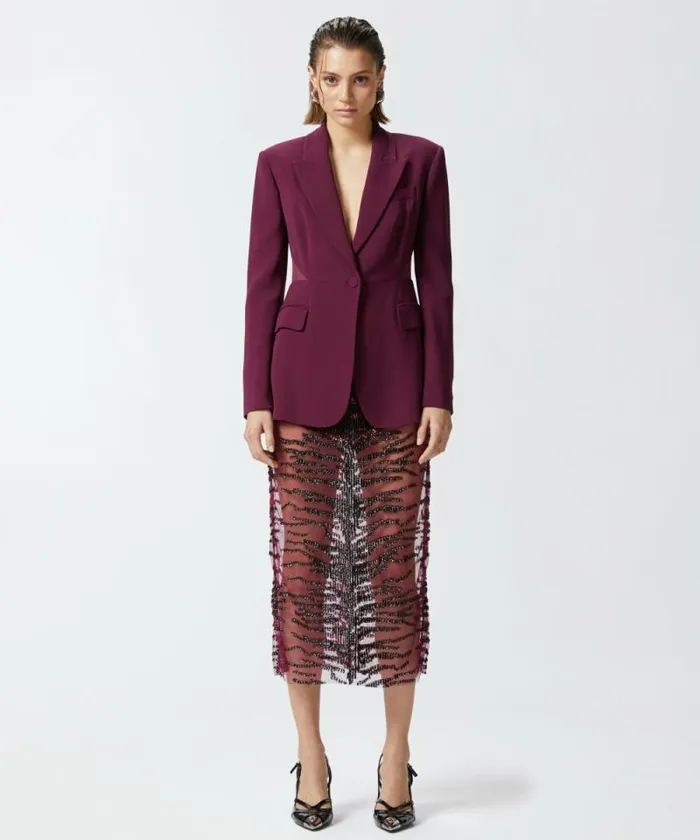 Women Jackets Pinko Blazer With Transparent Insert On The Back Grape Wine Women Jackets Pinko Blazer With Transparent Insert On The Back Grape Wine