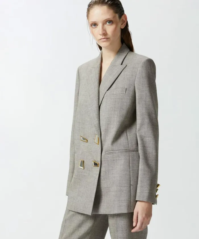 Women Jackets Pinko Cool Wool Blazer With Geometric Buttons Beigecreta