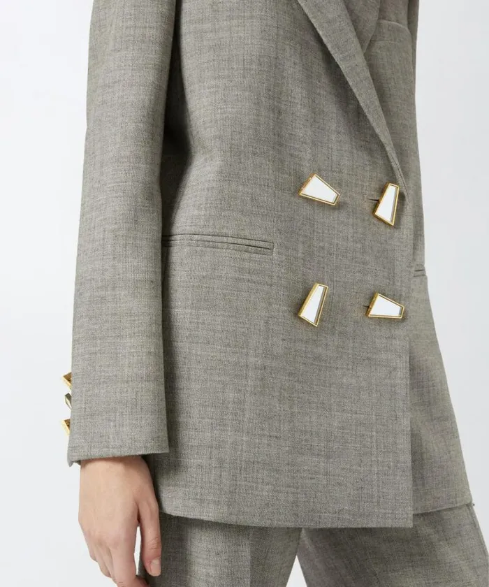 Women Jackets Pinko Cool Wool Blazer With Geometric Buttons Beigecreta Women Jackets Pinko Cool Wool Blazer With Geometric Buttons Beigecreta
