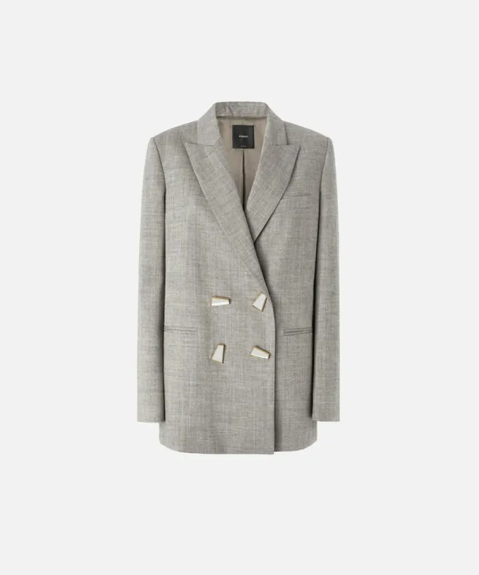 Women Jackets Pinko Cool Wool Blazer With Geometric Buttons Beigecreta Women Jackets Pinko Cool Wool Blazer With Geometric Buttons Beigecreta