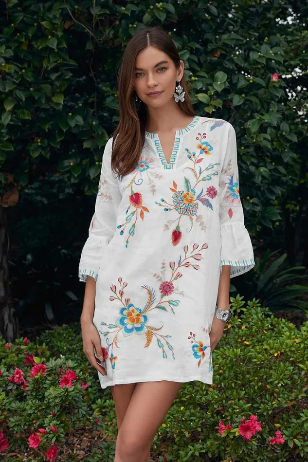 Women JOELE RUFFLE SLEEVE DRESS White Johnny Was Dresses Women JOELE RUFFLE SLEEVE DRESS White Johnny Was Dresses