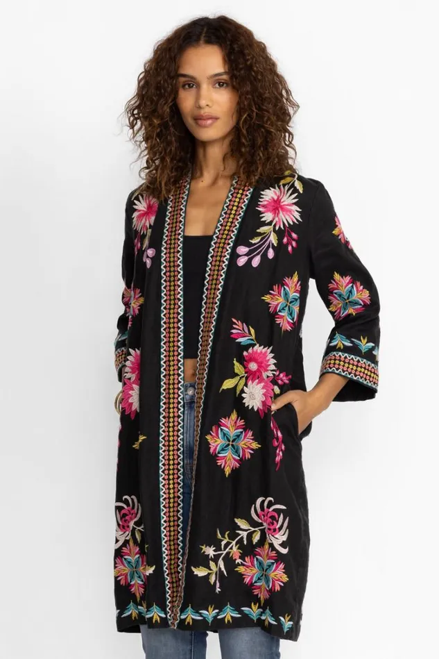 Women JULIE LINEN KIMONO COAT Black Johnny Was Kimonos Women JULIE LINEN KIMONO COAT Black Johnny Was Kimonos