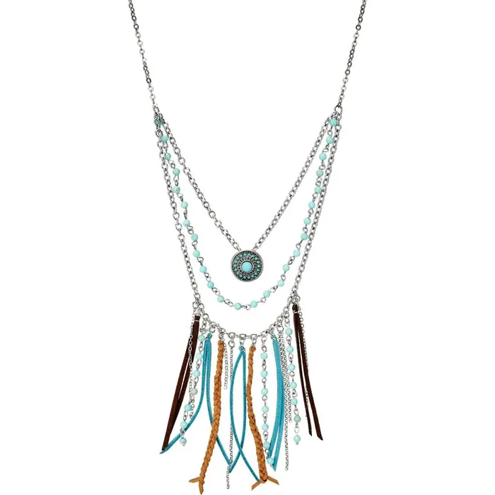 WOMEN Justin Three Layer Necklace Silver Justin Boots Jewelry