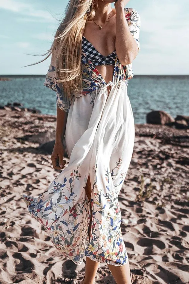 Women Kaftans Cupshe Wildflower Midi Cover Up Multicolor