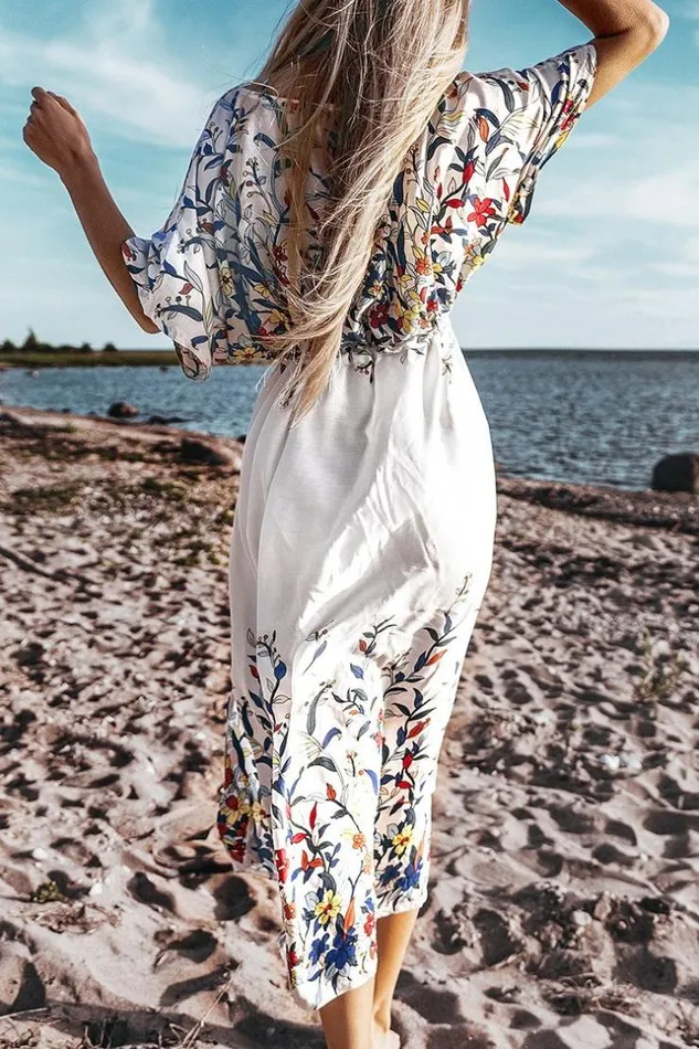 Women Kaftans Cupshe Wildflower Midi Cover Up Multicolor