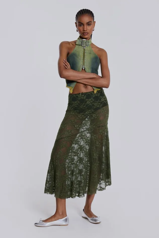 Women Khaki Green Lace Skirt Jaded London Beach Cover Ups