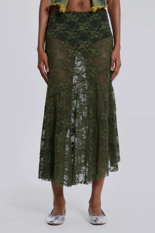 Women Khaki Green Lace Skirt Jaded London Beach Cover Ups