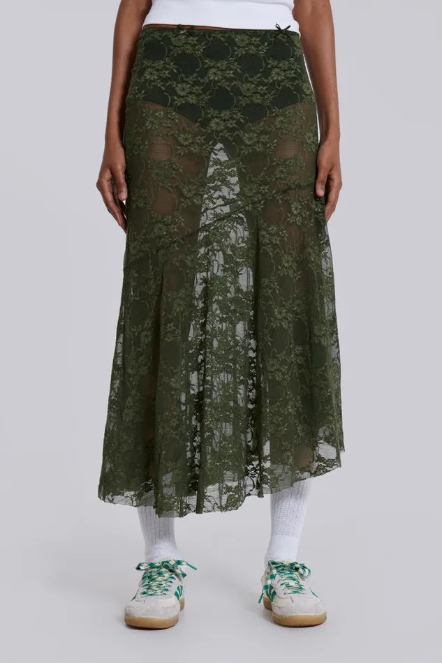 Women Khaki Green Lace Skirt Jaded London Beach Cover Ups