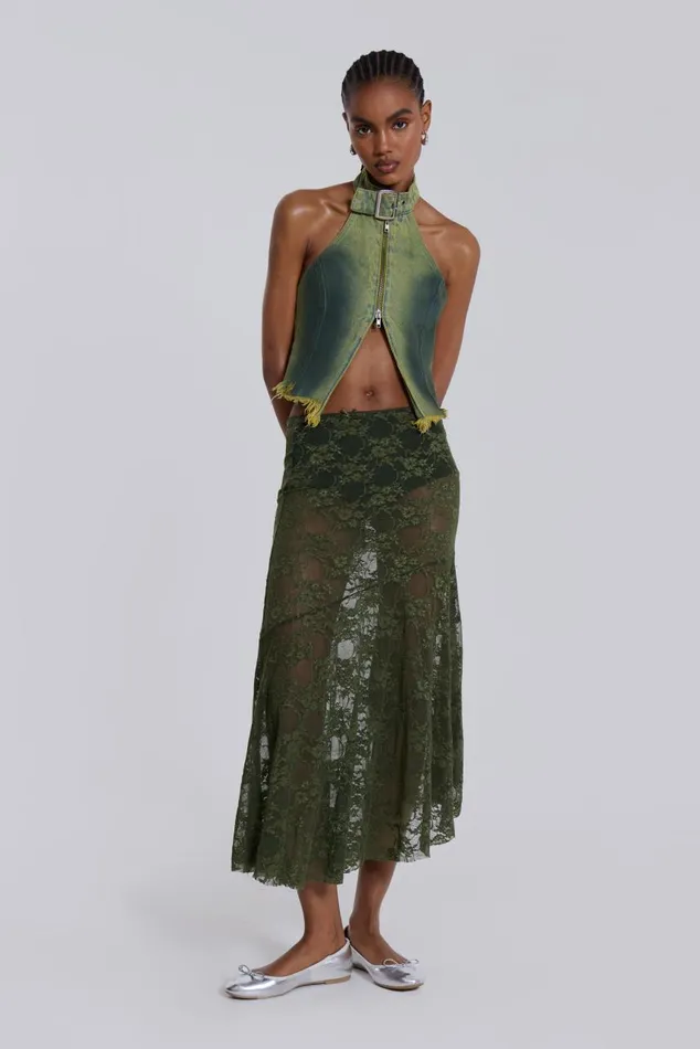 Women Khaki Green Lace Skirt Jaded London Beach Cover Ups