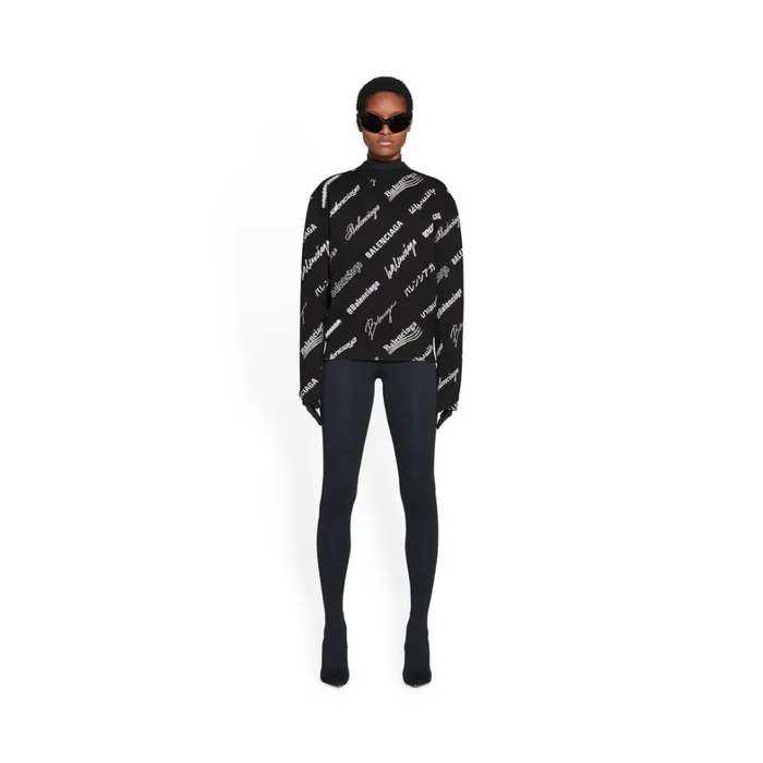 Women Knitwear Balenciaga Logomania All Over Sweater In Black