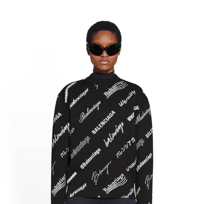 Women Knitwear Balenciaga Logomania All Over Sweater In Black