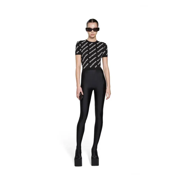 Women Knitwear Balenciaga Mini Allover Logo Crop Short Sleeve Sweater In Black Women Knitwear Balenciaga Mini Allover Logo Crop Short Sleeve Sweater In Black