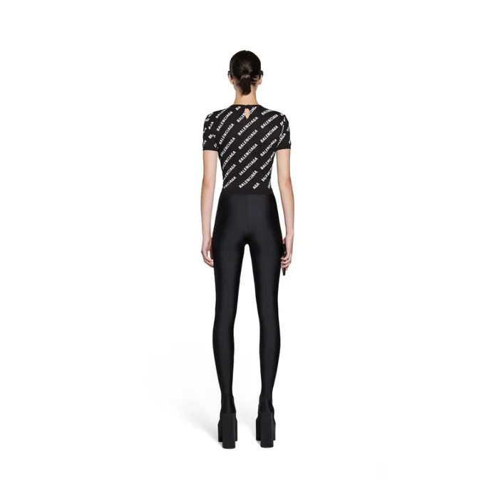 Women Knitwear Balenciaga Mini Allover Logo Crop Short Sleeve Sweater In Black