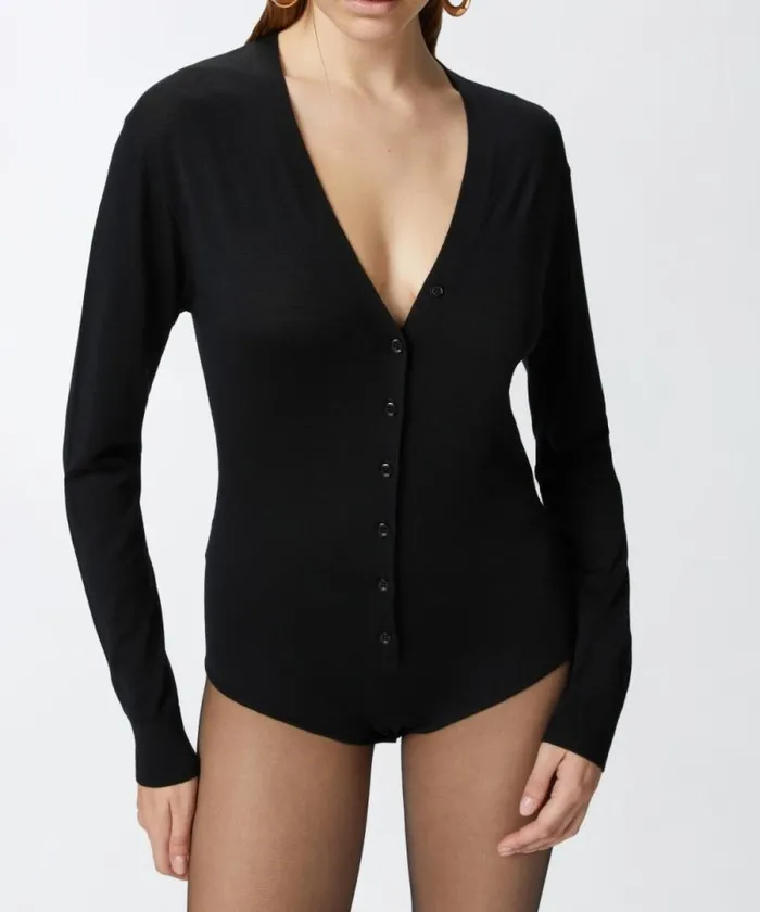 Women Knitwear Pinko Extrafine Wool Buttoned Body With Vneck Limo Black Women Knitwear Pinko Extrafine Wool Buttoned Body With Vneck Limo Black