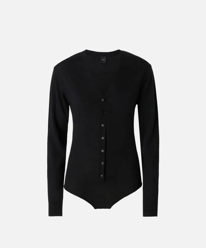Women Knitwear Pinko Extrafine Wool Buttoned Body With Vneck Limo Black Women Knitwear Pinko Extrafine Wool Buttoned Body With Vneck Limo Black