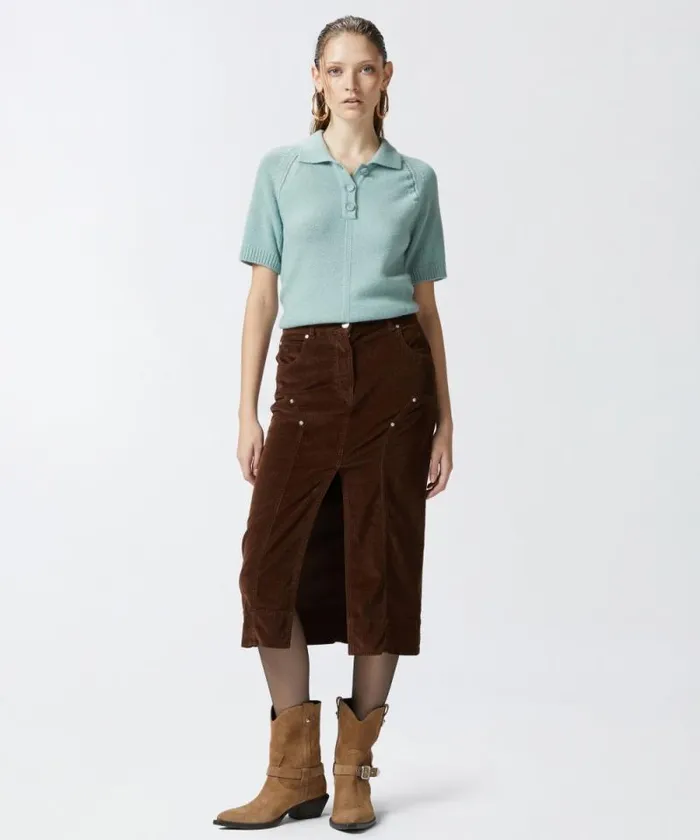 Women Knitwear Pinko Knit Wool And Cashmereblend Polo Feldspar Women Knitwear Pinko Knit Wool And Cashmereblend Polo Feldspar