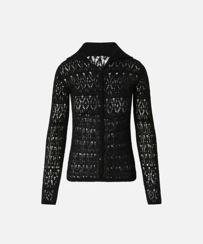 Women Knitwear Pinko Slimfitting Openwork Sweater With Buttons Limo Black