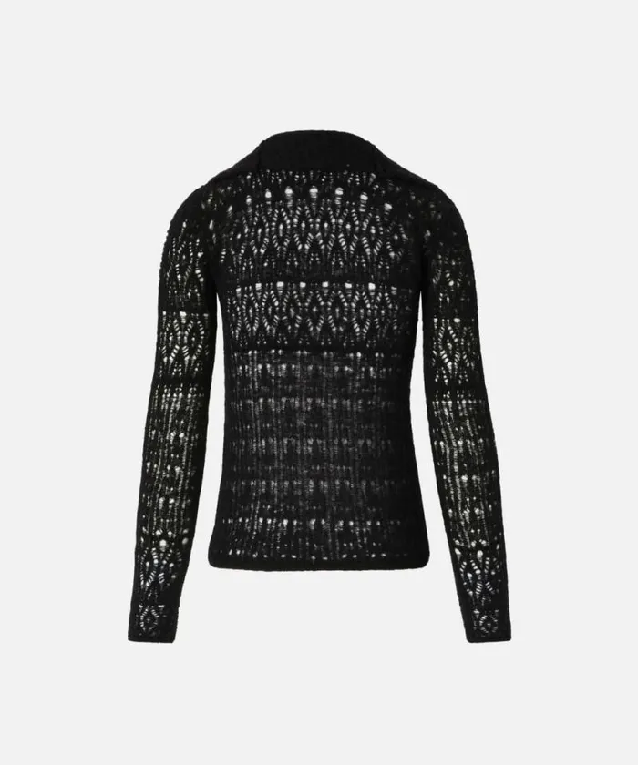 Women Knitwear Pinko Slimfitting Openwork Sweater With Buttons Limo Black Women Knitwear Pinko Slimfitting Openwork Sweater With Buttons Limo Black