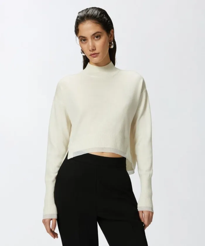 Women Knitwear Pinko White Cashmereblend Mockneck Sweater Pure White