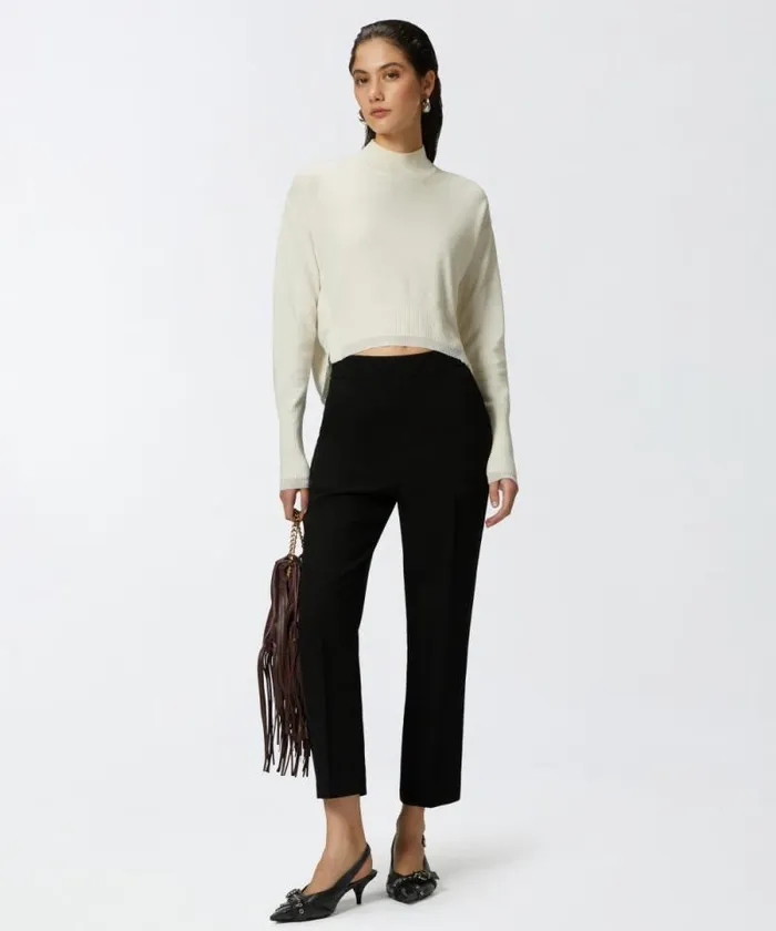 Women Knitwear Pinko White Cashmereblend Mockneck Sweater Pure White Women Knitwear Pinko White Cashmereblend Mockneck Sweater Pure White