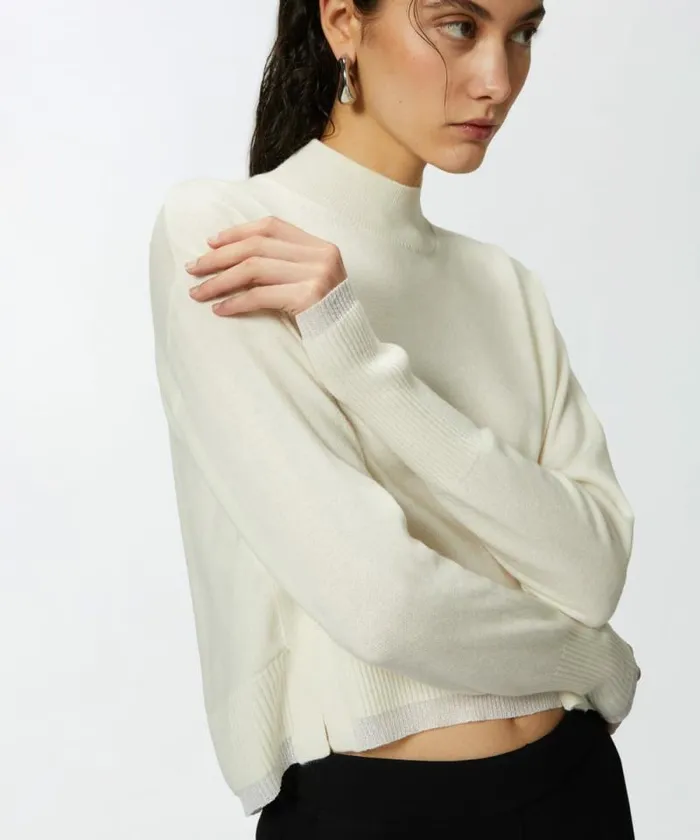 Women Knitwear Pinko White Cashmereblend Mockneck Sweater Pure White Women Knitwear Pinko White Cashmereblend Mockneck Sweater Pure White