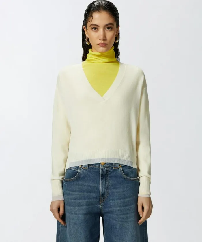 Women Knitwear Pinko White Cashmereblend Vneck Pullover Pure White