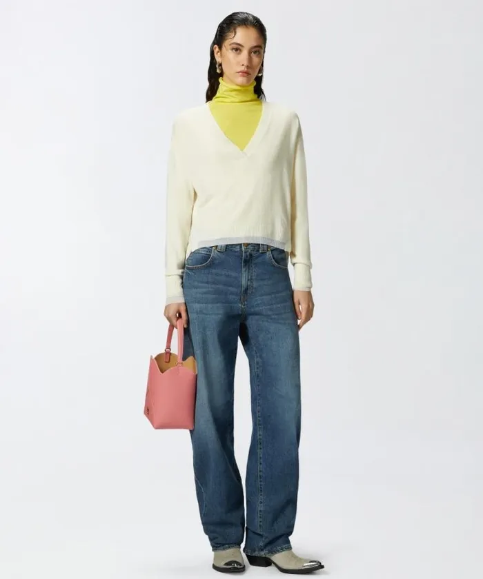 Women Knitwear Pinko White Cashmereblend Vneck Pullover Pure White Women Knitwear Pinko White Cashmereblend Vneck Pullover Pure White