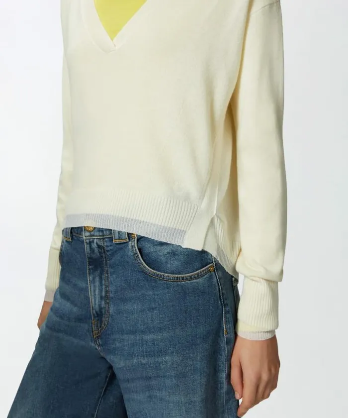 Women Knitwear Pinko White Cashmereblend Vneck Pullover Pure White Women Knitwear Pinko White Cashmereblend Vneck Pullover Pure White