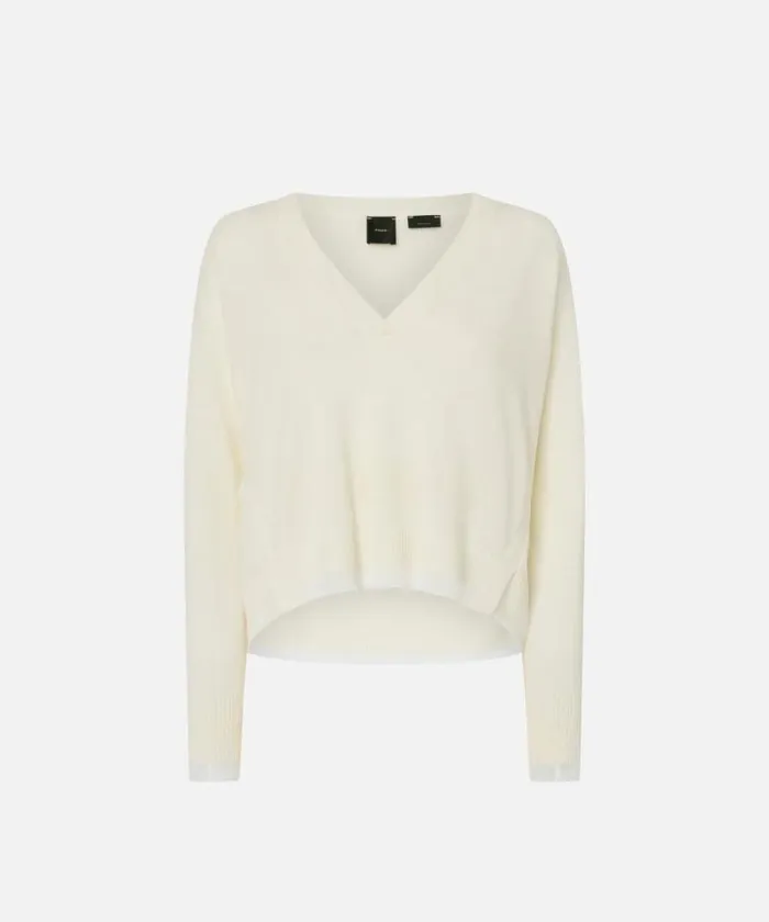 Women Knitwear Pinko White Cashmereblend Vneck Pullover Pure White Women Knitwear Pinko White Cashmereblend Vneck Pullover Pure White
