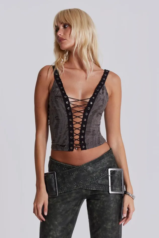 Women Laddered Knitted Lace Up Top Jaded London Crop Tops