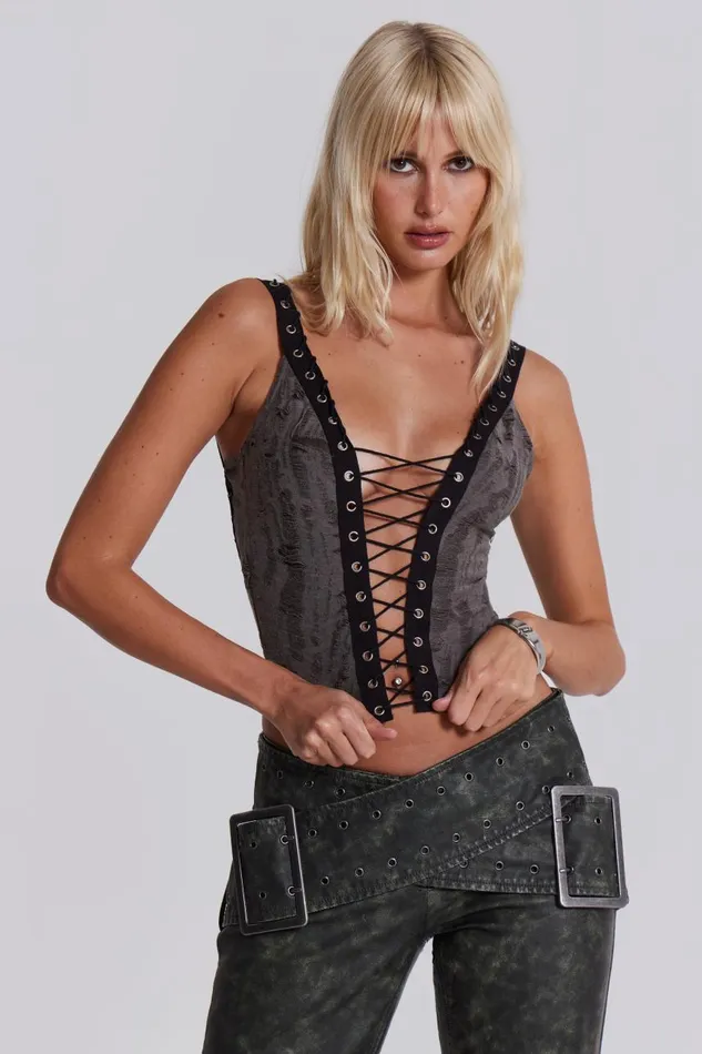 Women Laddered Knitted Lace Up Top Jaded London Crop Tops