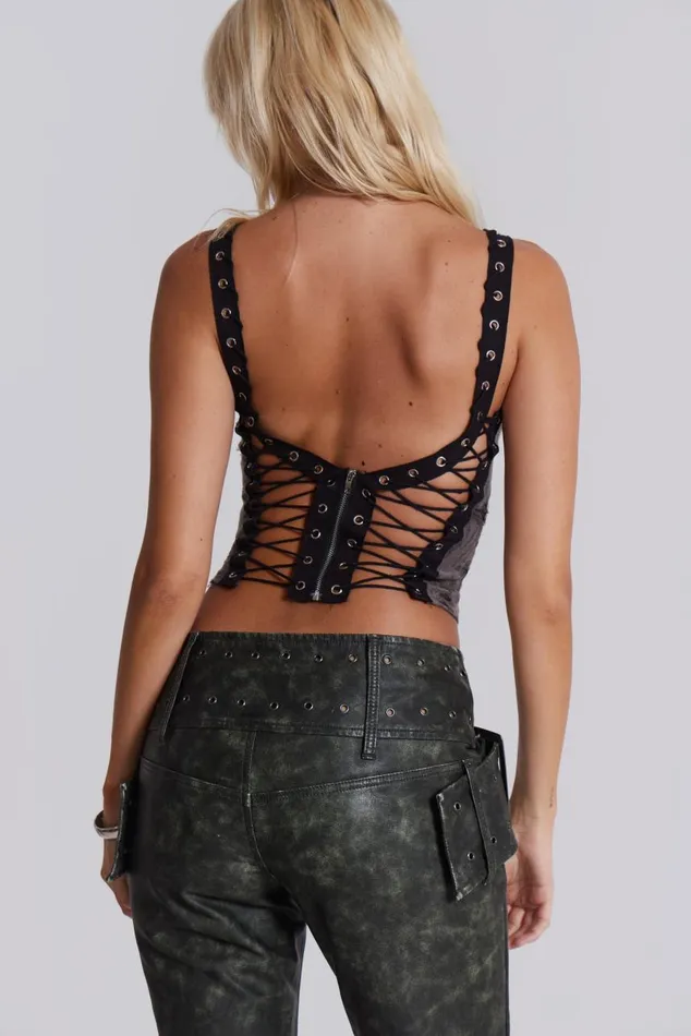 Women Laddered Knitted Lace Up Top Jaded London Crop Tops