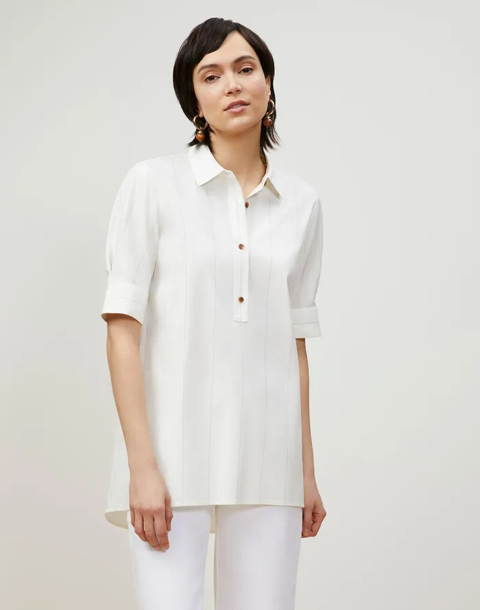 Women Lafayette 148 New York Blouses and Shirts Boyes Shirt In Striped Italian Cotton Cloud Multi Women Lafayette 148 New York Blouses and Shirts Boyes Shirt In Striped Italian Cotton Cloud Multi