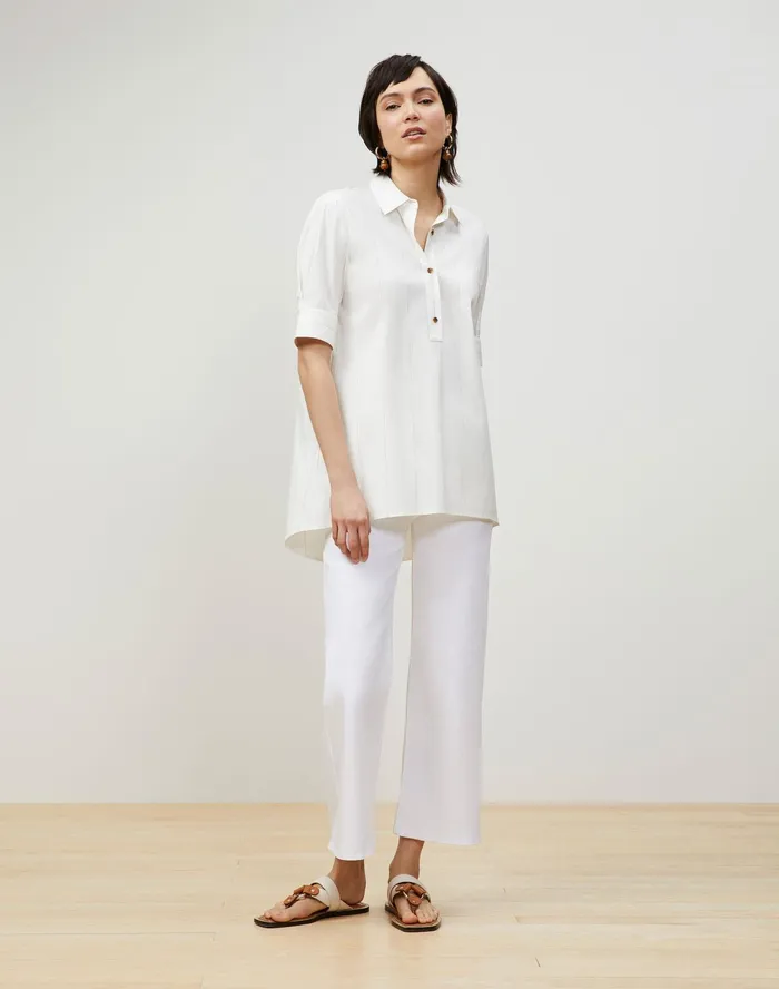 Women Lafayette 148 New York Blouses and Shirts Boyes Shirt In Striped Italian Cotton Cloud Multi