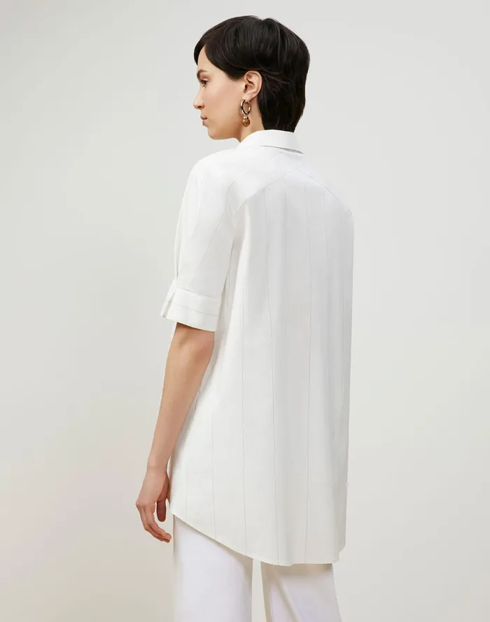 Women Lafayette 148 New York Blouses and Shirts Boyes Shirt In Striped Italian Cotton Cloud Multi