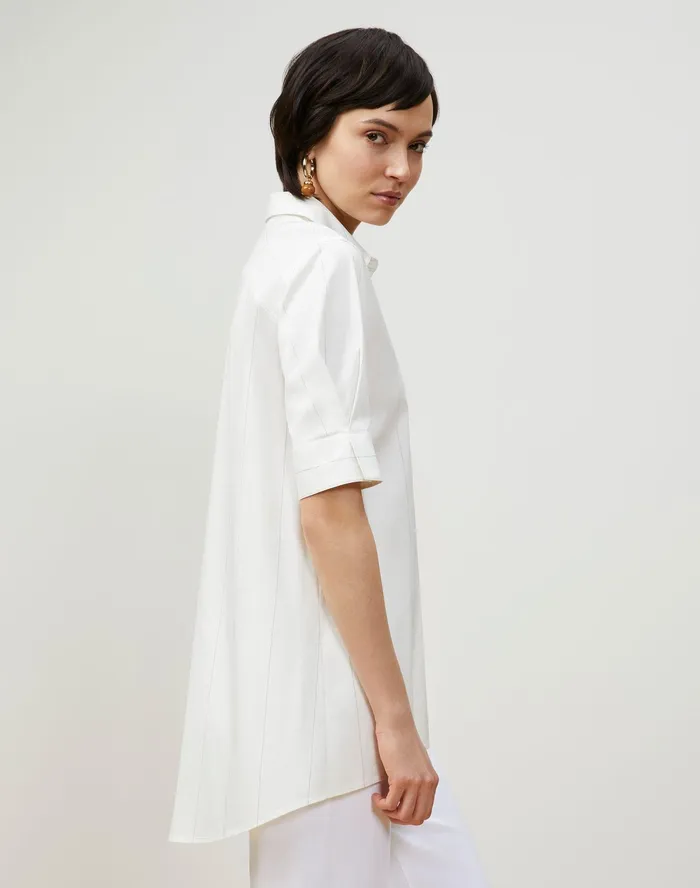 Women Lafayette 148 New York Blouses and Shirts Boyes Shirt In Striped Italian Cotton Cloud Multi