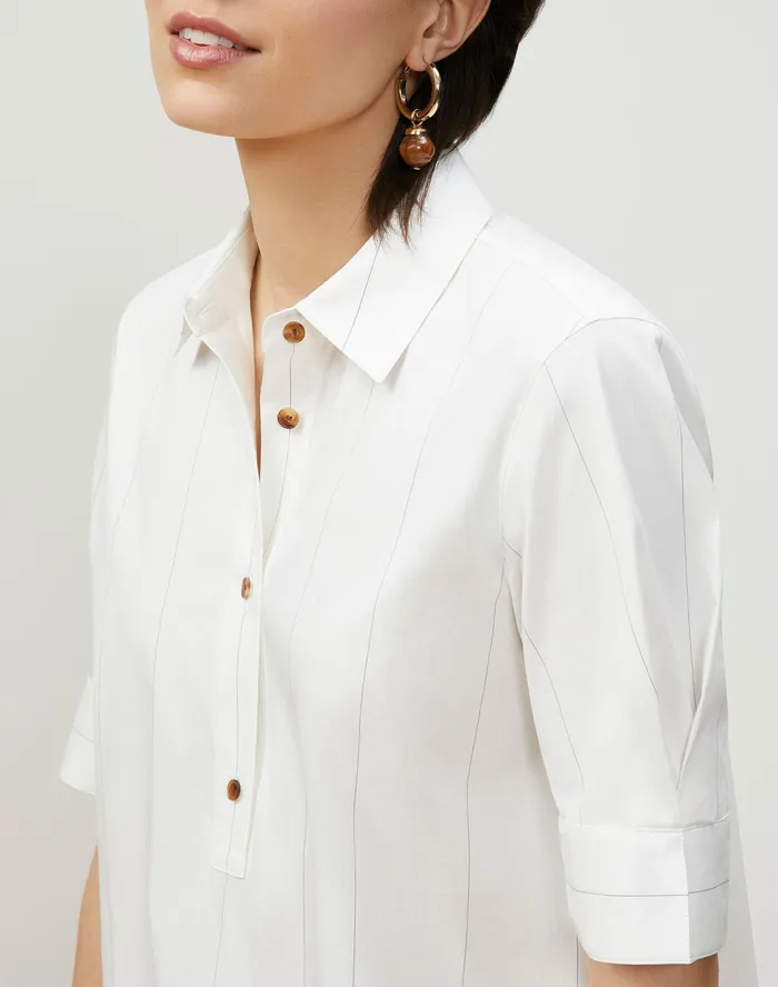 Women Lafayette 148 New York Blouses and Shirts Boyes Shirt In Striped Italian Cotton Cloud Multi