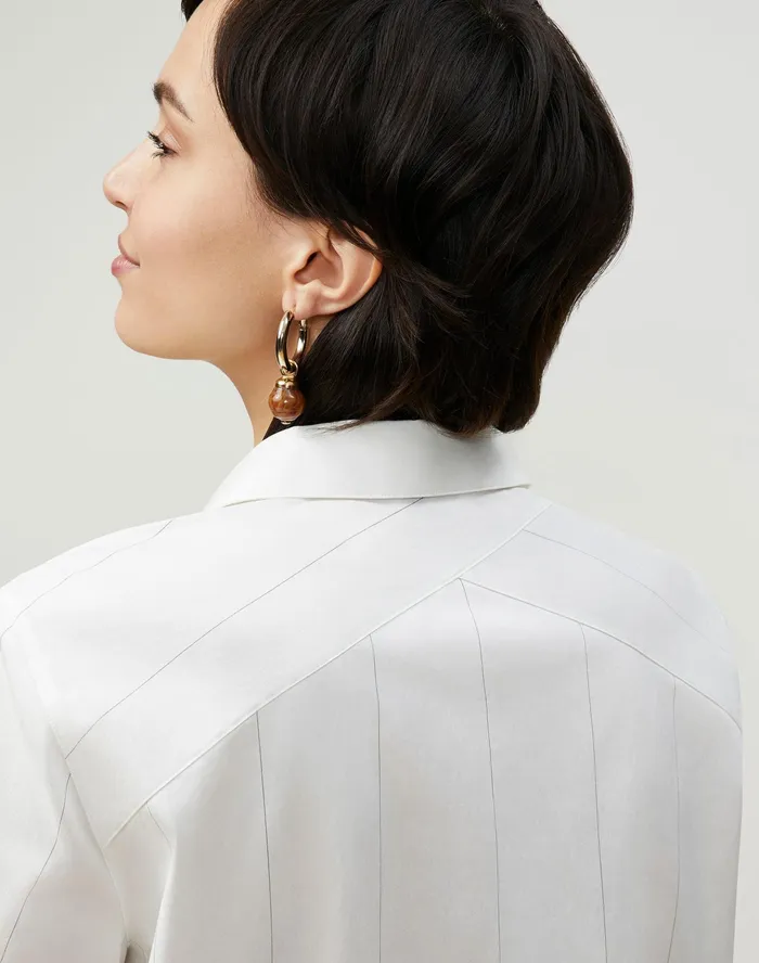 Women Lafayette 148 New York Blouses and Shirts Boyes Shirt In Striped Italian Cotton Cloud Multi
