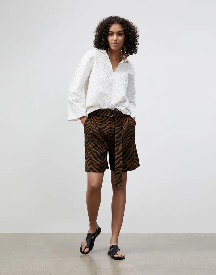 Women Lafayette 148 New York Blouses and Shirts Dales Shirt In Italian Zebra Jacquard Cotton White