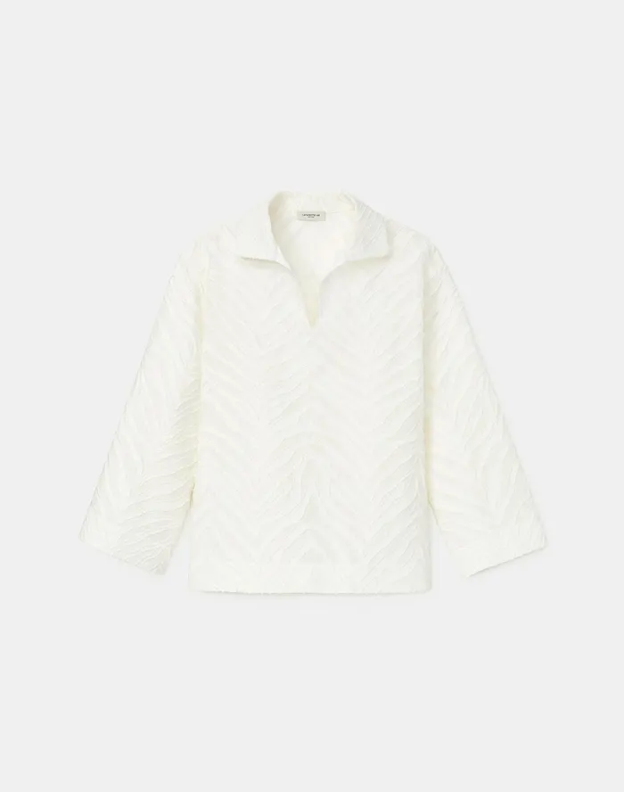 Women Lafayette 148 New York Blouses and Shirts Dales Shirt In Italian Zebra Jacquard Cotton White