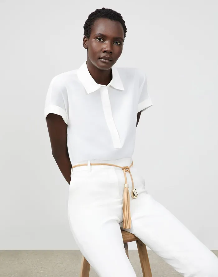 Women Lafayette 148 New York Blouses and Shirts Mavis Blouse In Lightweight Sandwashed Silk Cloud