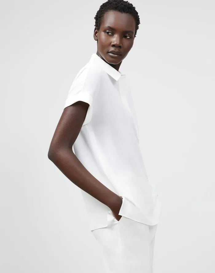 Women Lafayette 148 New York Blouses and Shirts Mavis Blouse In Lightweight Sandwashed Silk Cloud