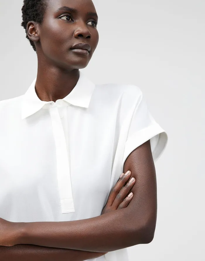 Women Lafayette 148 New York Blouses and Shirts Mavis Blouse In Lightweight Sandwashed Silk Cloud