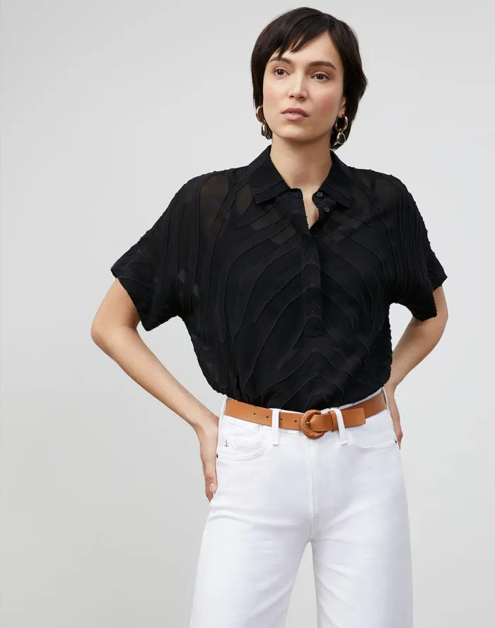 Women Lafayette 148 New York Blouses and Shirts Mavis Shirt In Refined Italian Zevron Jacquard Black Women Lafayette 148 New York Blouses and Shirts Mavis Shirt In Refined Italian Zevron Jacquard Black