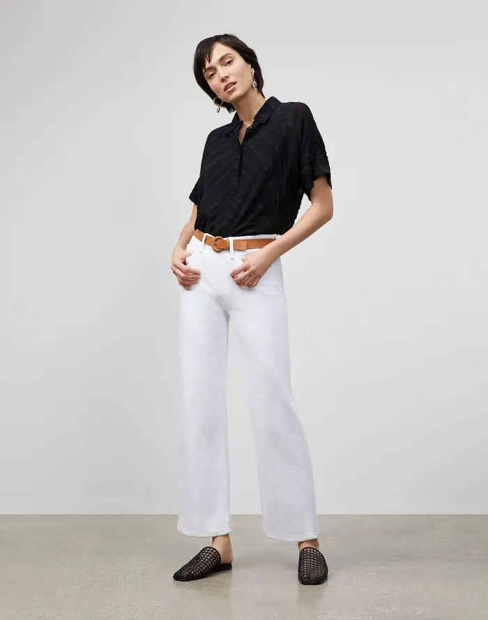 Women Lafayette 148 New York Blouses and Shirts Mavis Shirt In Refined Italian Zevron Jacquard Black