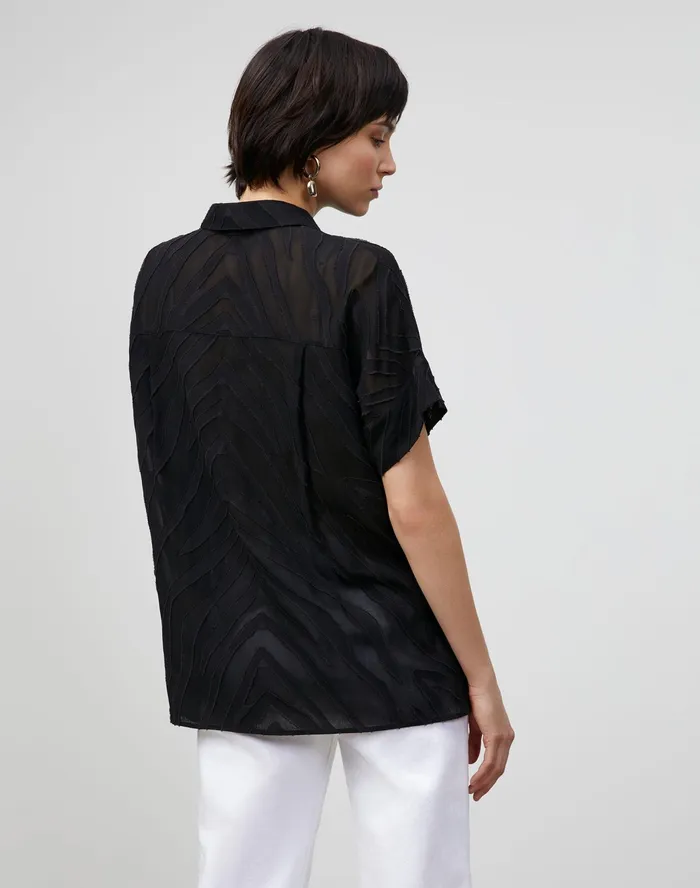 Women Lafayette 148 New York Blouses and Shirts Mavis Shirt In Refined Italian Zevron Jacquard Black