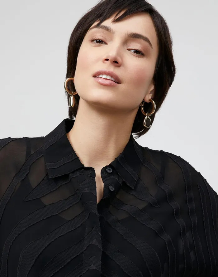 Women Lafayette 148 New York Blouses and Shirts Mavis Shirt In Refined Italian Zevron Jacquard Black