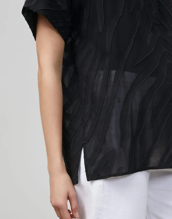 Women Lafayette 148 New York Blouses and Shirts Mavis Shirt In Refined Italian Zevron Jacquard Black