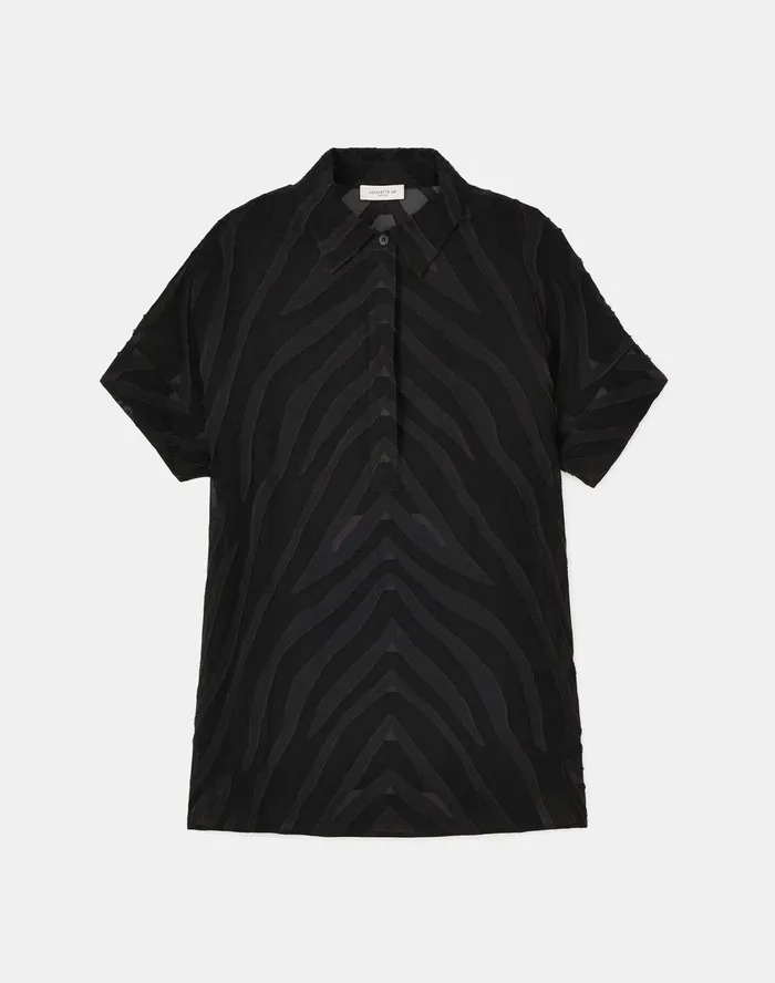 Women Lafayette 148 New York Blouses and Shirts Mavis Shirt In Refined Italian Zevron Jacquard Black